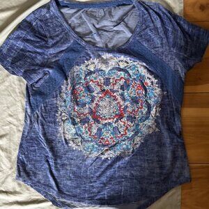 size large petite womens blue graphic boho  soft tee shirt t
